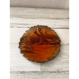 Jana Hilary mountain and cabin scene on wood